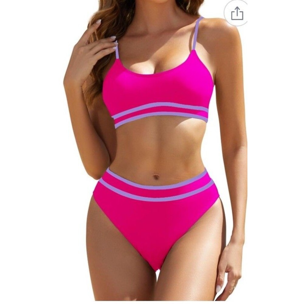 Women's High Waisted Bikini Sets Sporty Two Piece Swimsuit Color Block